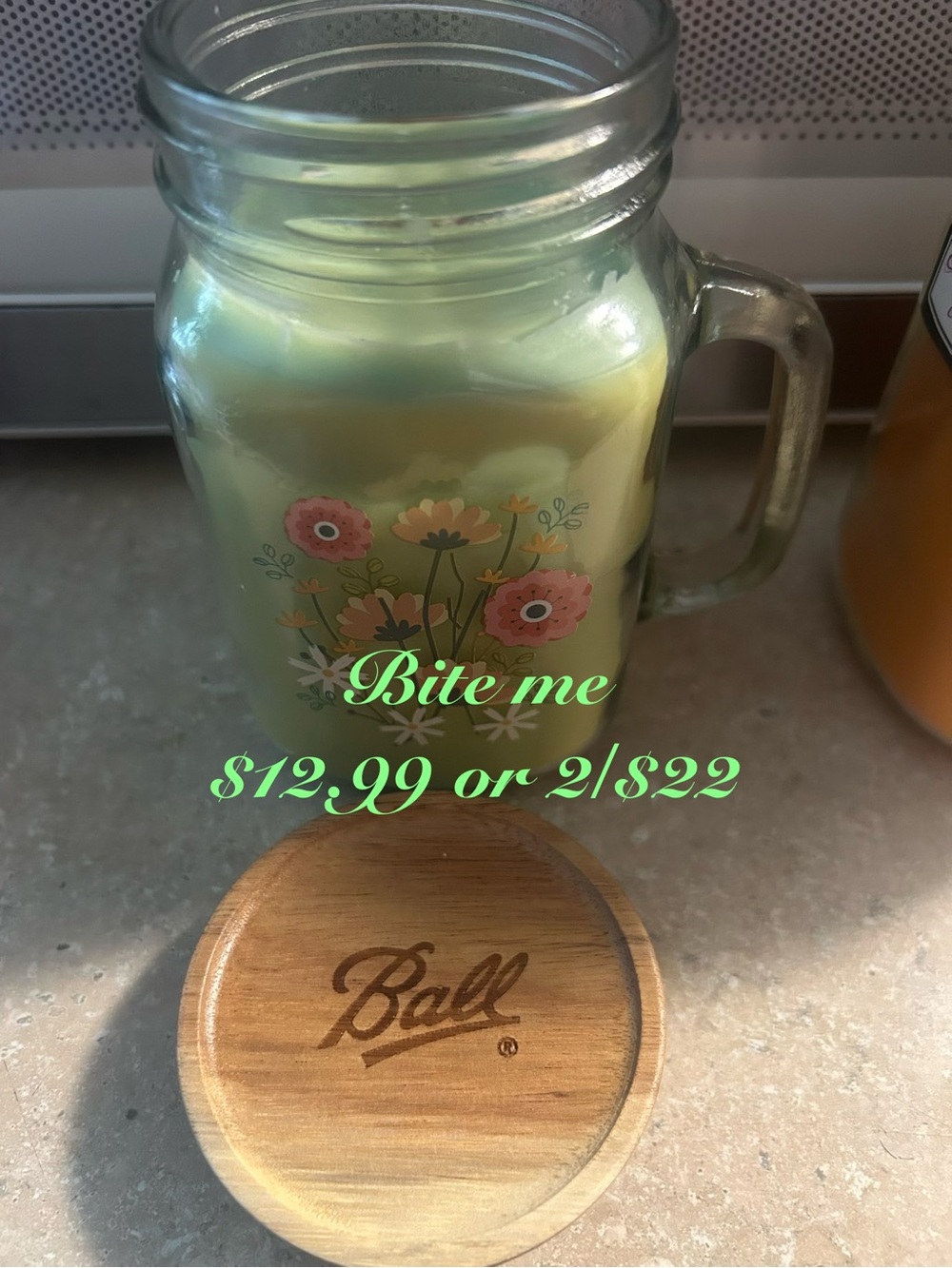 Floral Mason Jar Candle - Green